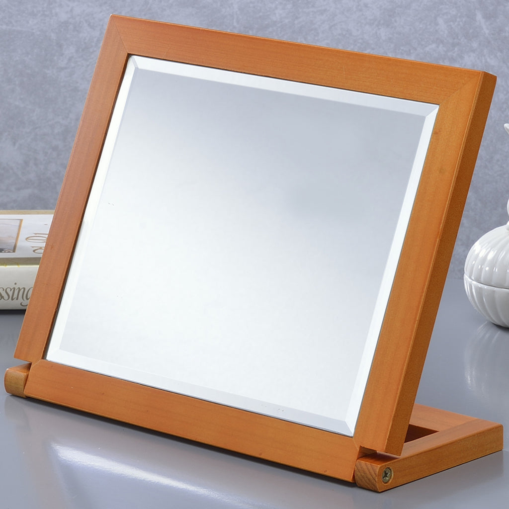 8" Tall Adjustable Makeup Mirror with Walnut Finish, 6.5" Square Polyresin Vanity Mirror for Bathroom, Bedroom