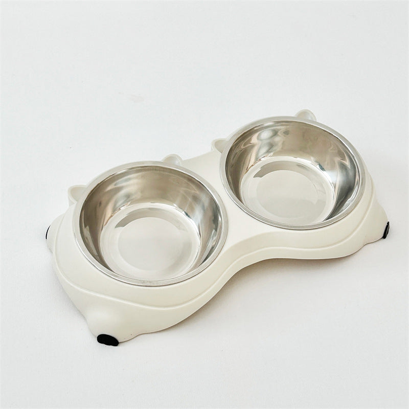 Stainless Steel Double Pet Bowl with Non-Slip Base, 15° Ergonomic Tilt, Food & Water Bowls for Cats and Small Dogs, Pink Pig