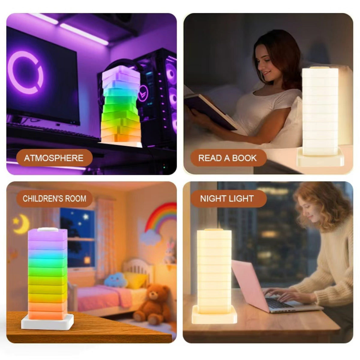 Modular Sound‑Responsive RGB Desk Lamp, DIY Stackable LED Ambient Mood Light, Decorative Lighting for Gaming & Bedroom, Gift for Kids Adults