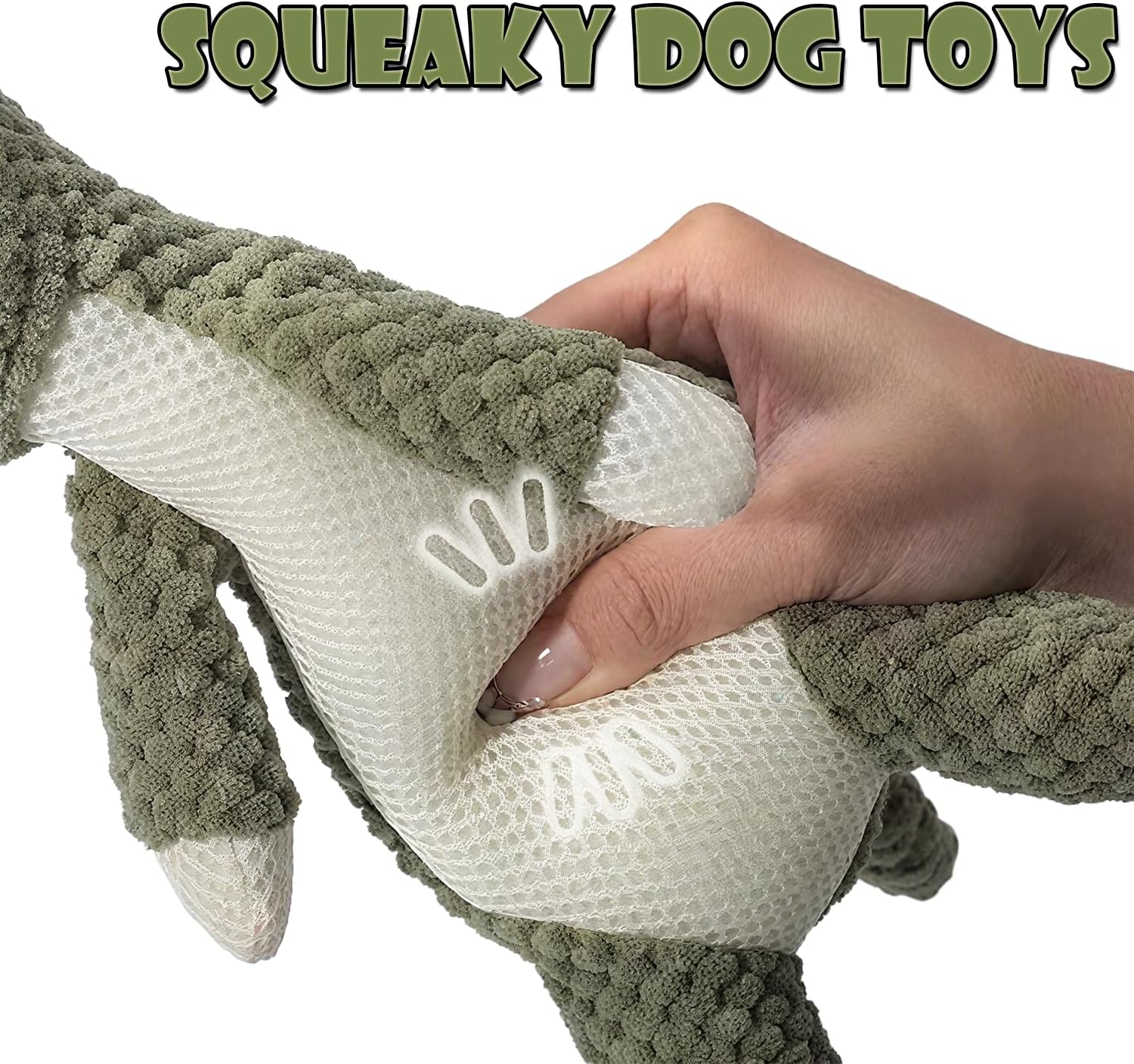 Plush Chew Toys for Large Dogs, Wolf Squeaky Dog Toys for Small Medium Large Dog, Durable Stuffed Pet Chew Toy for All Breeds - Large Size, Green