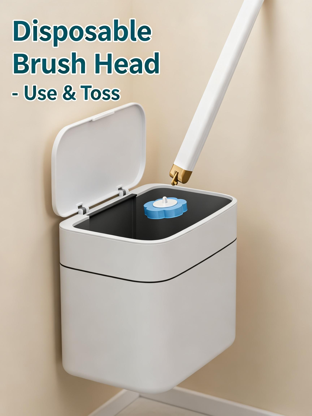 AEELLEEA Disposable Toilet Brush with Storage Caddy, Long Handle No-Touch Toilet Cleaner, 24 Built-in Soap Refill Pads for Bathroom