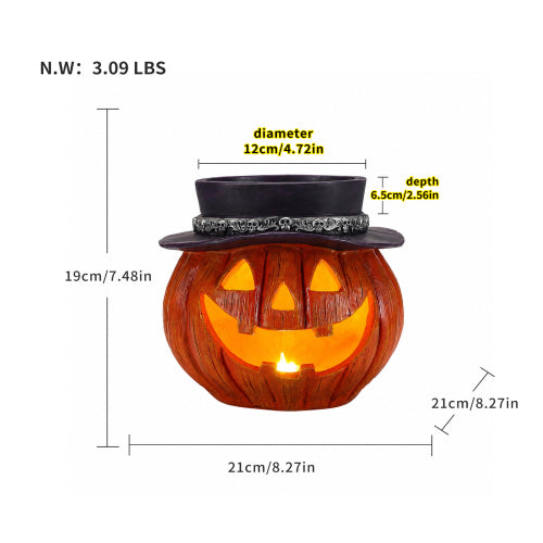 AEELLEEA Halloween Pumpkin Candy Bowl with Top Hat, Resin Jack O Lantern Tabletop Storage Holder for Home Party Decor