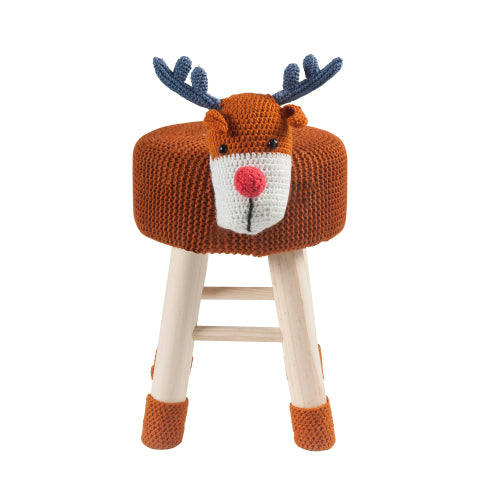 Animal Ottoman Stool, Polyester Upholstered Cute Deer Foot Stool with Solid Pine Wood Legs, Portable Small Seat for Children Bedroom