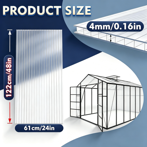 AEELLEEA 4mm Twin-Wall Polycarbonate Greenhouse Panels, 16-Pack, 24 x 48 in, 128 Sq Ft