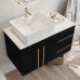 Bathroom Vanity with Mirror Cabinet, Black and White Modern Vanity with Gold Handles, Ceramic Sink Cabinet with Soft Close Drawers