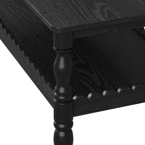 AEELLEEA 43.3" Black Farmhouse Coffee Table with Storage Shelf, Rustic Rectangular Living Room Center Table with Turned Legs