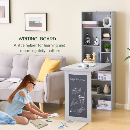 AEELLEEA Wall Mount Fold Out Murphy Desk with Storage Shelves & Chalkboard, Space Saving Convertible Writing Table for Small Space