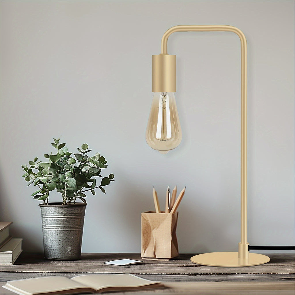 French Gold Desk Lamp - Edison Desk Lamp - Industrial Bedside Lamp For Bedroom, Living Room, Dormitory - Small Metal Lamp For Reading, Nightstand, Dressing Table