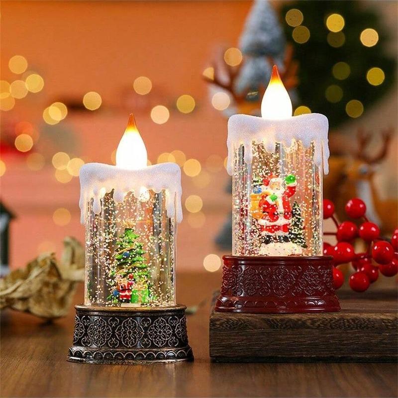 Christmas Snow Globe Lantern - Candle Shaped Santa Claus Lamp, Water Glittering Holiday Decorative Light, Battery Powered Christmas Gift for Xmas Tree
