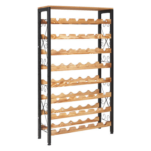 48 Bottle Wine Rack, 8 Tier Freestanding Wine Storage Cabinet with Wood Top, Black Metal Floor Standing Wine Rack