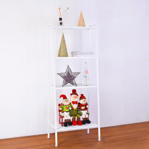 AEELLEEA-Wide Ivory Metal Ladder Shelf No Wheels, 60×35×147cm Freestanding 4-Tier Iron Home Storage Display Rack for Living Room, Bathroom & Bedroom