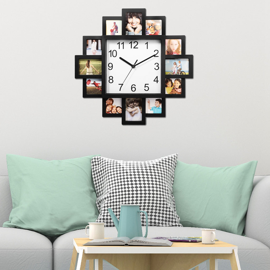 Photo Frame Wall Clock, 12 Photo Collage Frame Silent Quartz Wall Clock for Home Decor, Family Memory Picture Clock Gift