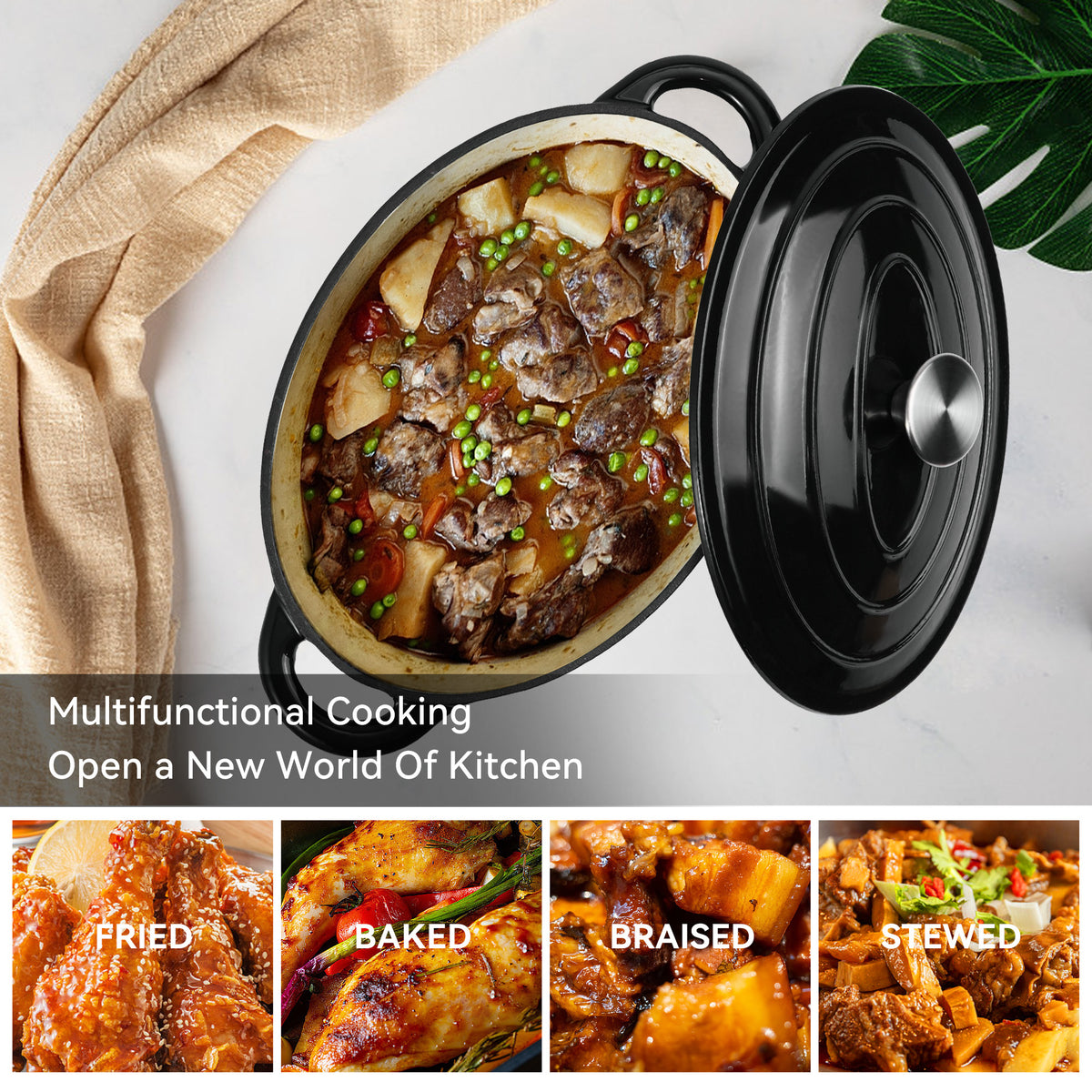 4.5 Quart Enameled Cast Iron Dutch Oven with Lid-Non-Stick Coating, Easy-to-Clean Oven Pot for Bread Baking, Stews, Roasting, Compatible with All Cooktops