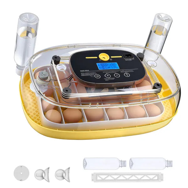 Aeelleea 24 Egg Incubator, 17.13×11.02×8.47 Inch Auto Turner with LED Candler, Temp Humidity Control for Chicken Duck Quail Eggs