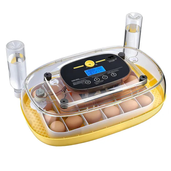 Aeelleea 24 Egg Incubator, 17.13×11.02×8.47 Inch Auto Turner with LED Candler, Temp Humidity Control for Chicken Duck Quail Eggs