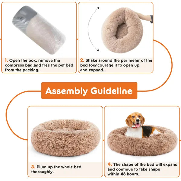 AEELLEEA Faux Fur Donut Calming Pet Bed, Round Fluffy Cuddler Bed with Raised Rim and Non-Slip Bottom for Small & Medium Pets