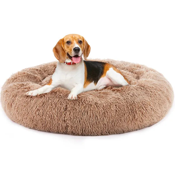 AEELLEEA Faux Fur Donut Calming Pet Bed, Round Fluffy Cuddler Bed with Raised Rim and Non-Slip Bottom for Small & Medium Pets