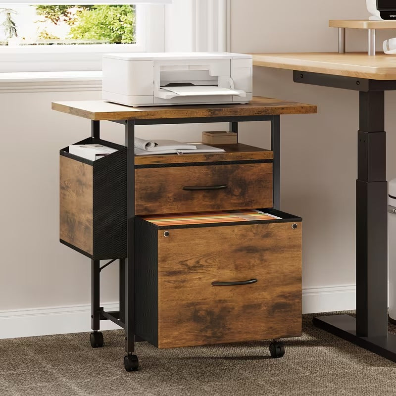 24-Inch Rolling File Cabinet with 2 Fabric Drawers, Mobile Printer Stand with Open Shelf & Locking Casters for Home Office