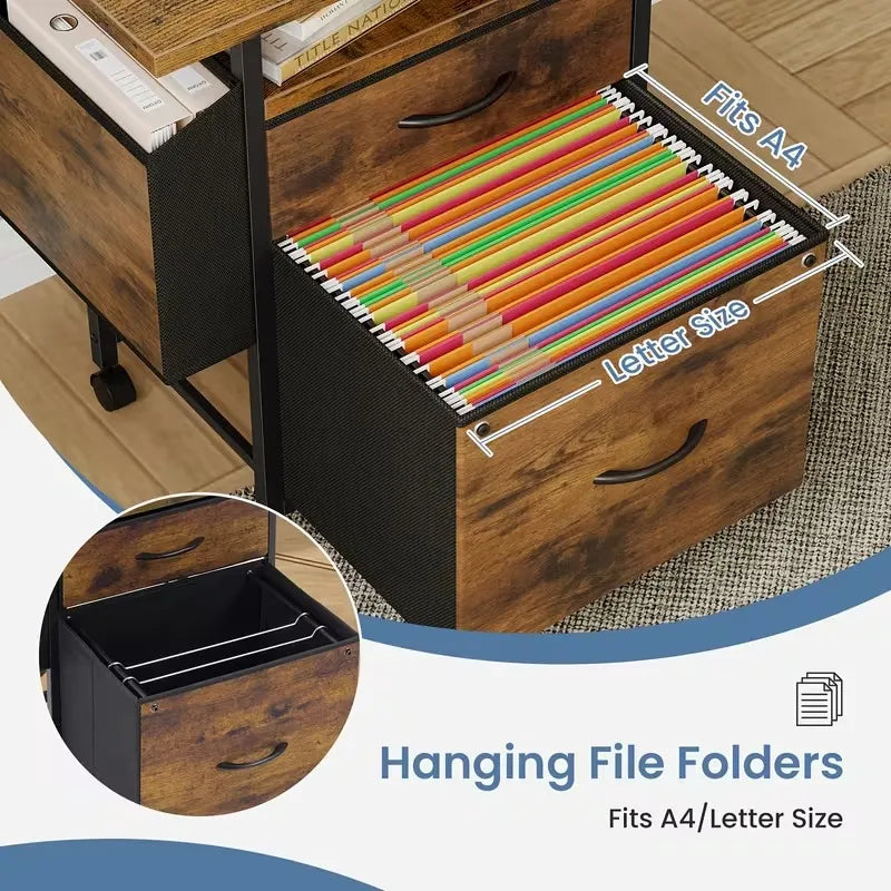 24-Inch Rolling File Cabinet with 2 Fabric Drawers, Mobile Printer Stand with Open Shelf & Locking Casters for Home Office