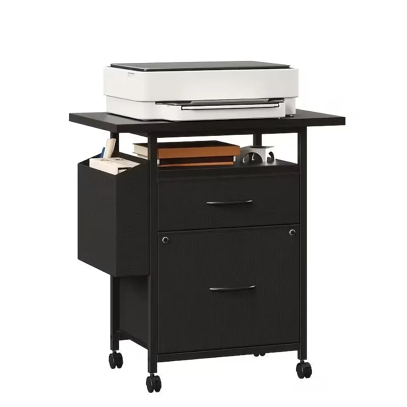 24-Inch Rolling File Cabinet with 2 Fabric Drawers, Mobile Printer Stand with Open Shelf & Locking Casters for Home Office
