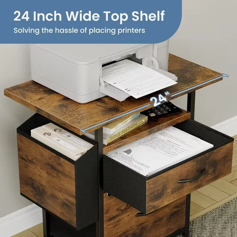 24-Inch Rolling File Cabinet with 2 Fabric Drawers, Mobile Printer Stand with Open Shelf & Locking Casters for Home Office