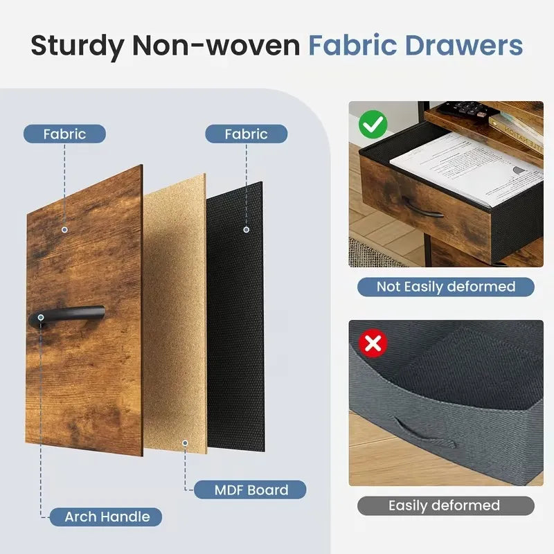 24-Inch Rolling File Cabinet with 2 Fabric Drawers, Mobile Printer Stand with Open Shelf & Locking Casters for Home Office