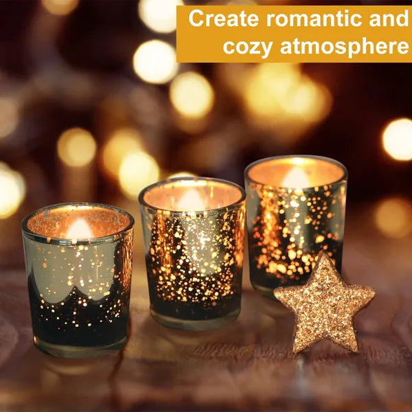 Aeelleea Set of 24 Mercury Glass Tealight Holders, Gold & Silver Speckled Votive Candle Cups for Wedding Party Table Decor