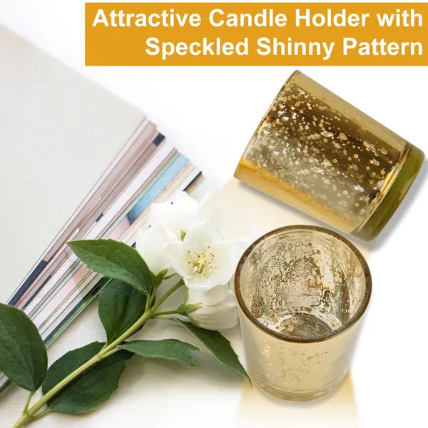 Aeelleea Set of 24 Mercury Glass Tealight Holders, Gold & Silver Speckled Votive Candle Cups for Wedding Party Table Decor