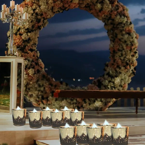 Aeelleea Set of 24 Mercury Glass Tealight Holders, Gold & Silver Speckled Votive Candle Cups for Wedding Party Table Decor