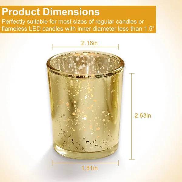 Aeelleea Set of 24 Mercury Glass Tealight Holders, Gold & Silver Speckled Votive Candle Cups for Wedding Party Table Decor