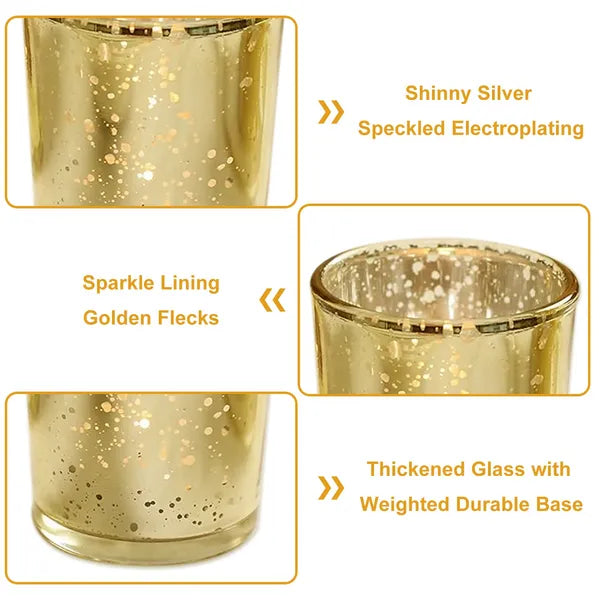 Aeelleea Set of 24 Mercury Glass Tealight Holders, Gold & Silver Speckled Votive Candle Cups for Wedding Party Table Decor