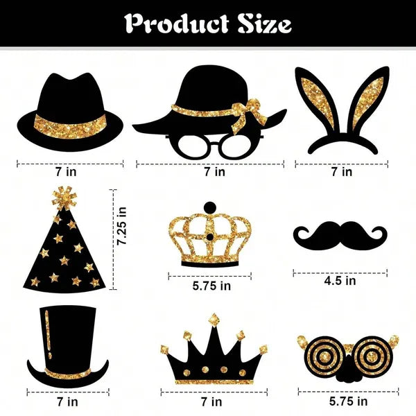 24 Pcs Golden Photo Booth Props Set, Hats Lipstick Tie Crowns, Fun Party Supplies for Birthday Wedding Graduation Prom Christmas Decorations