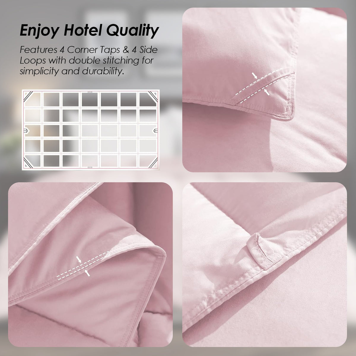 Pink Duvet Insert with Zipper Closure, Ultra Soft Noiseless Fluffy Oversized Comforter, Machine Washable Down Alternative Bedding for Bedroom & Dorm