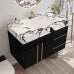 Bathroom Vanity with Marble Countertop, Black Modern Vanity Cabinet with Gold Handles, Ceramic Sink Vanity with Drawers for Bathroom
