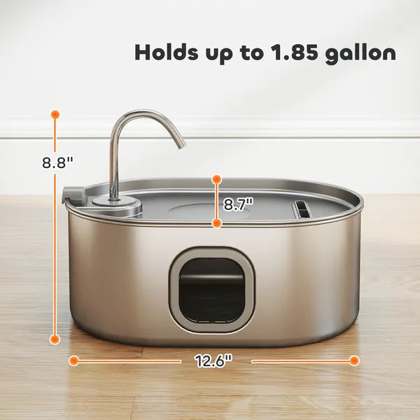 246oz /7L Stainless Steel Cat Water Fountain with Filters, Ultra Quiet Pump for Multi-Pet Cats & Dogs
