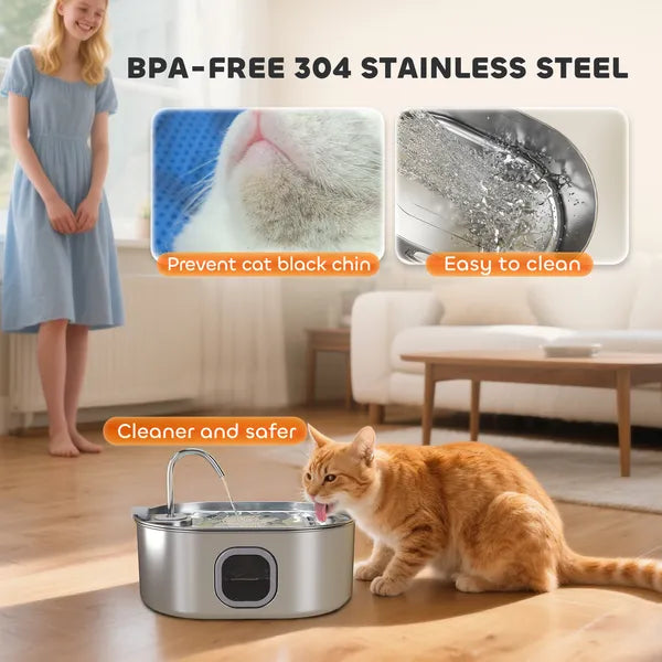 246oz /7L Stainless Steel Cat Water Fountain with Filters, Ultra Quiet Pump for Multi-Pet Cats & Dogs