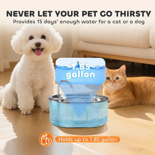 246oz /7L Stainless Steel Cat Water Fountain with Filters, Ultra Quiet Pump for Multi-Pet Cats & Dogs