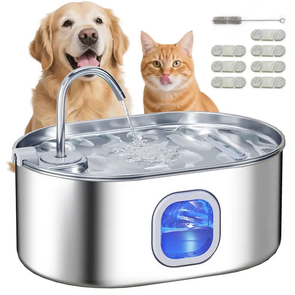 246oz /7L Stainless Steel Cat Water Fountain with Filters, Ultra Quiet Pump for Multi-Pet Cats & Dogs