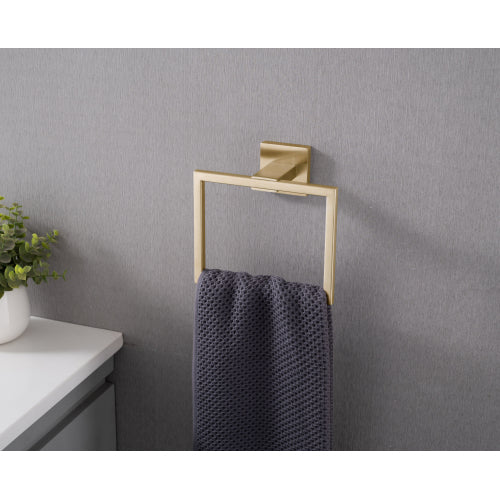 AEELLEEA 5-Piece Brushed Brass Bathroom Hardware Set, 23.82" Towel Bar Ring Toilet Paper Holder 2 Robe Hooks Wall Mount Kit
