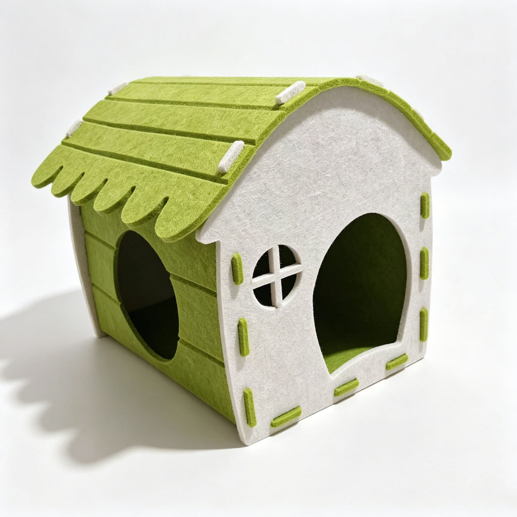 Foldable Felt Cat House Bed with Hideaway Cave, Scratch Resistant Cozy Cat Nest for Indoor Cats Kittens and Small Pets, Portable Easy Storage, Green
