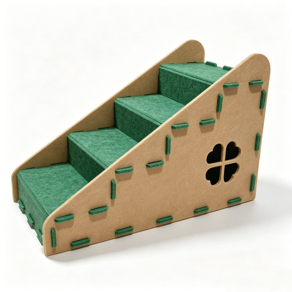 4-Step Felt Pet Stairs with Hideaway Cave, Non-Slip Dog Cat Ramp Steps for Sofa Bed, Small Pet Climbing Ladder