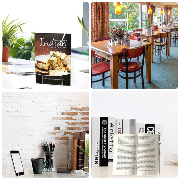 Clear Acrylic Book Display Stand, A-Frame Desktop Holder Easel with Lip, Clear Stand for Cookbooks Albums Photo Frames Tablets Home Office