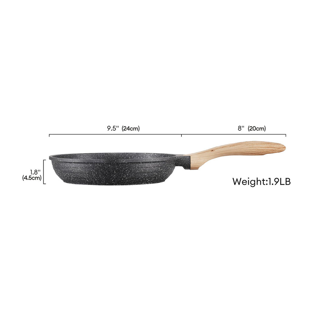 9.5 Inch Nonstick Frying Pan, Stone Coating Cookware Omelette Pan, Heat Resistant Handle, Compatible with All Stoves, Grey