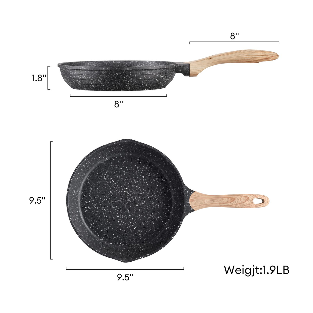 9.5 Inch Nonstick Frying Pan, Stone Coating Cookware Omelette Pan, Heat Resistant Handle, Compatible with All Stoves, Grey