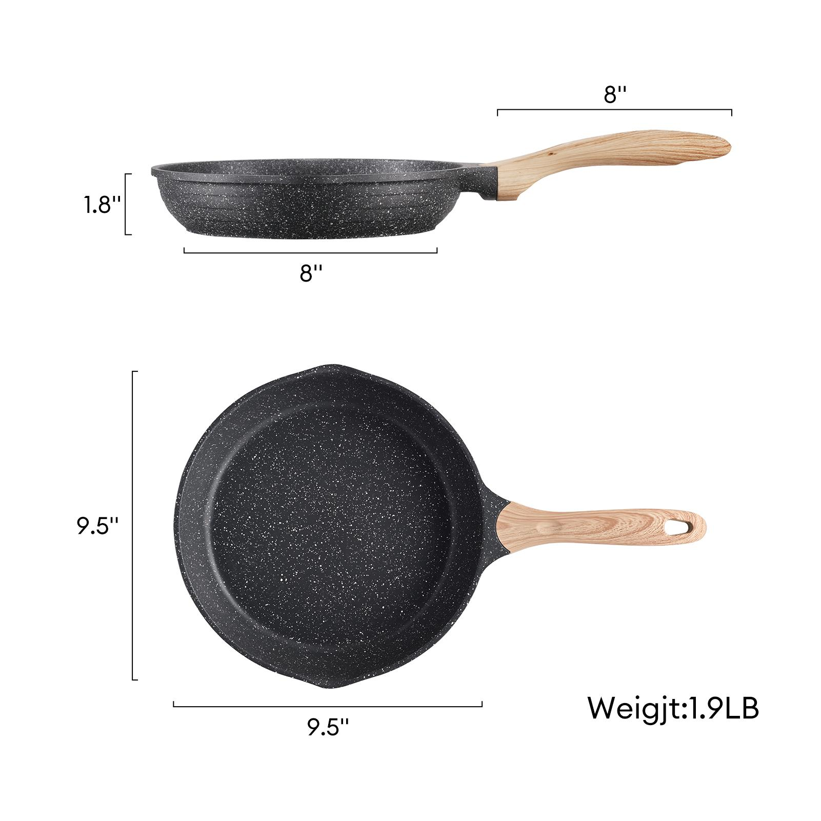 9.5 Inch Nonstick Frying Pan, Stone Coating Cookware Omelette Pan, Heat Resistant Handle, Compatible with All Stoves, Grey