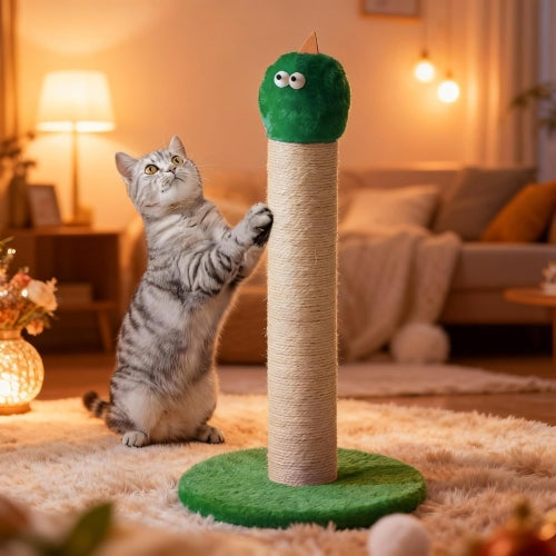 22" Cat Scratching Post, Sisal Cat Scratcher with Interactive Hanging Toy, Monster Design for Indoor Cats, Fits Kittens & Large Cats, Green