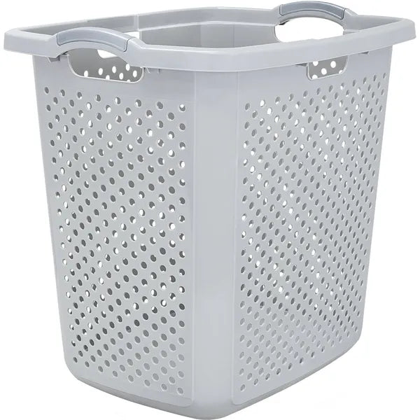 Plastic Laundry Hamper Basket, Ventilated Hole‑Design Dirty Clothes Storage Bin with Comfort Carry Handles for Bathroom Bedroom Home Organization