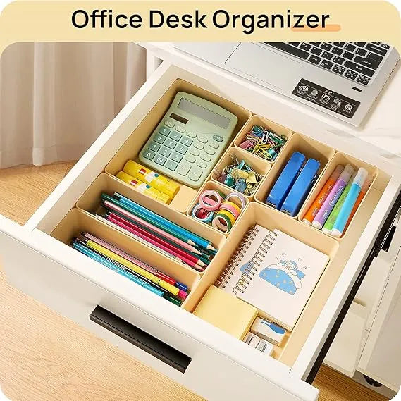 Aeelleea 25Pcs Drawer Organizer Tray Set, 4 Sizes Beige Plastic Storage Bins, Multi Purpose Dividers for Makeup, Kitchen, Office and Bathroom