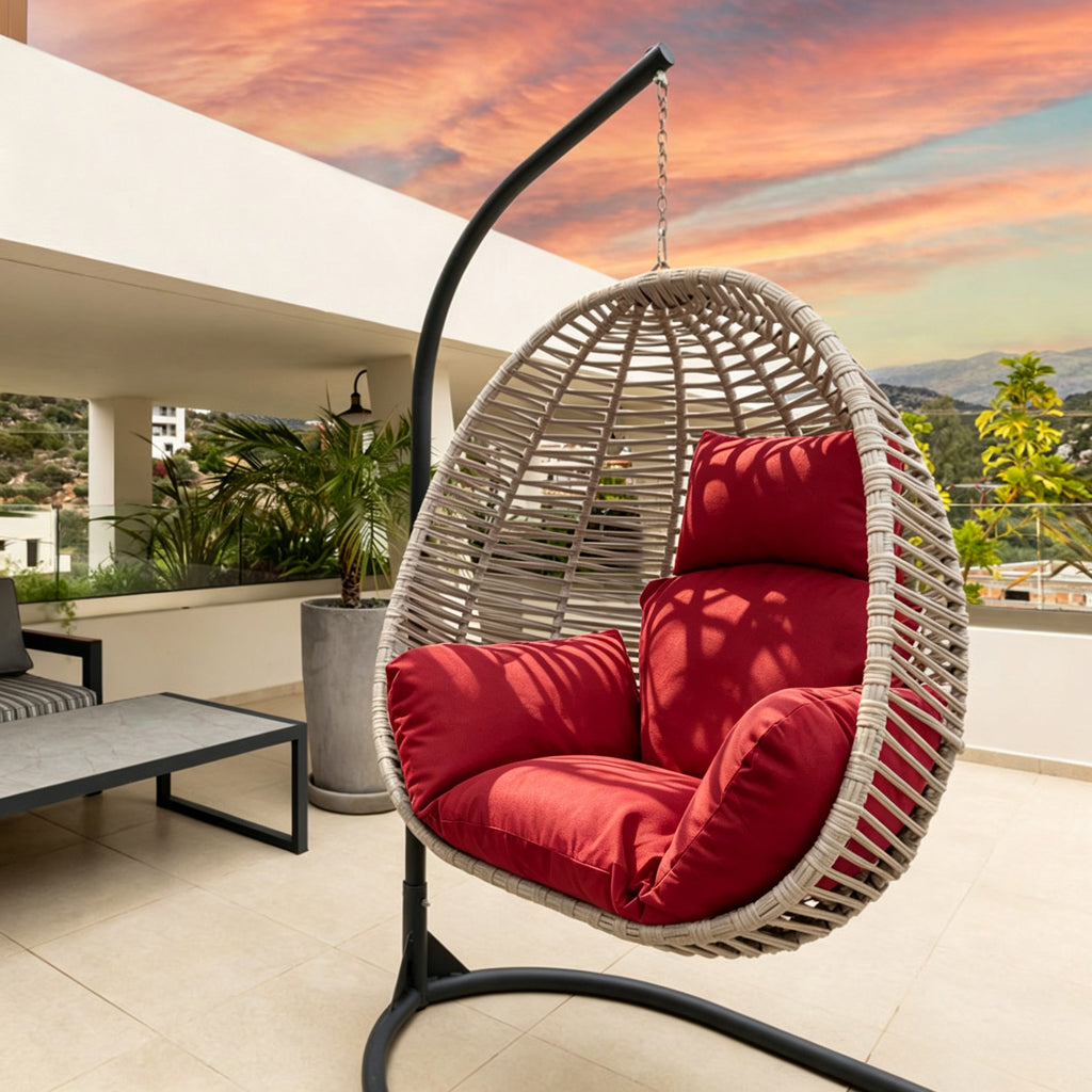 Hanging Egg Chair Cushion with Head Pillow, Thick Hollow Cotton Replacement Pad, Removable Washable Polyester Cover for Indoor Outdoor Wicker Swing Chair