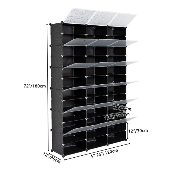 Shoe Rack Multi Tier 72 Inch, Black Tall Shoe Shelf with 3 Clear Storage Boxes, Entryway Closet Shoe Organizer for Shoes